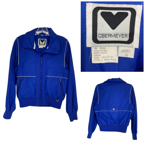 Vintage Obermeyer Houston Royal Blue Ski Snow Jacket Windbreaker Hong Kong Sz 10 - Picture 1 of 7